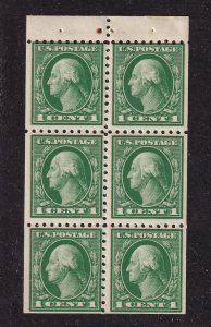 1914 Washington Sc 424d 1c green MNH pane of 6 fresh from booklet (X4