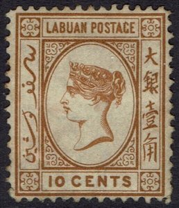 LABUAN 1883 QV 10C YELLOW BROWN WMK CROWN CA