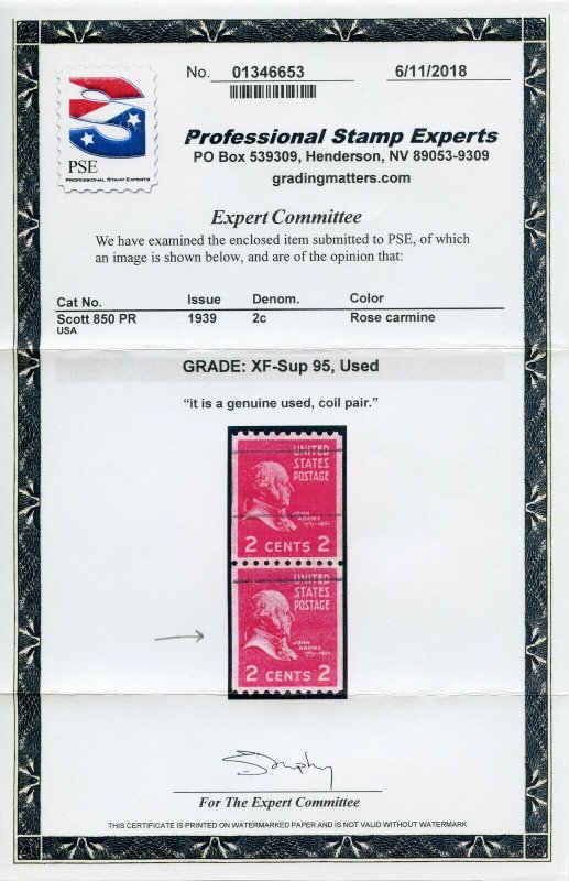 US SCOTT #850, Used-XF-Sup Graded 95 PSE Certificate (DFP)