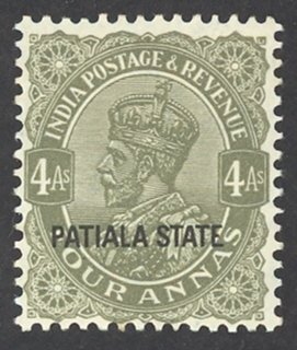 India Patiala Sc# 68 MH (c) 1928-1934 4a overprint King George V