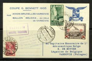 BELGIUM POLAND USSR RUSSIA 1935 GORDON BENNETT BALLOON FLIGHT 2 COUNTRY FRANKING