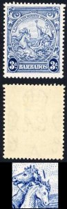 Barbados SG252ca 3d Blue Variety Line over horses head M/M Cat 130 pounds