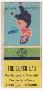 Canada Revenue 1/5¢ Excise Tax Matchbook THE LUNCH BAR Perth