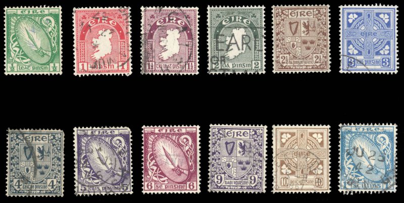 Ireland #106-117 Cat$60, 1940-42 1/2p-1sh, complete set, used