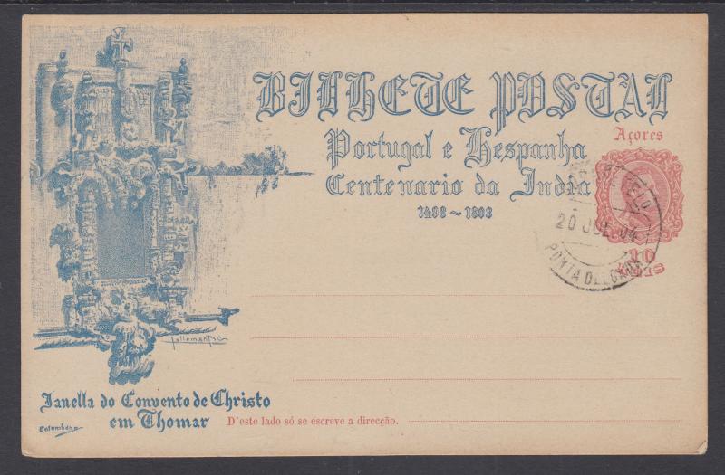 Azores H&G 26 used 1898 10c Vasco de Gama Postal Card, F-VF