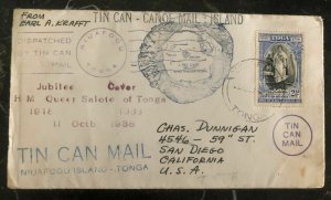 1938 Niuafoou Tonga Toga Islands Tin Can Mail Cover To San Diego Ca USA