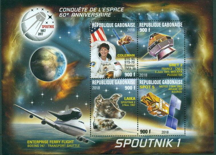 Space Laika Sputnik 1 Astronaut Coleman Boeing Satellites Gabon MNH stamp sheet