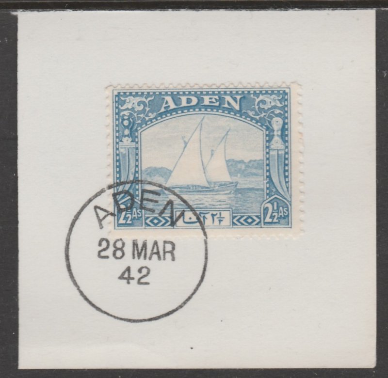 ADEN 1937 DHOW 2.5a bright blue on piece with MADAME JOSEPH  POSTMARK