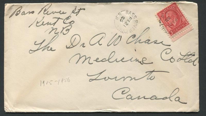 NEW BRUNSWICK SPLIT RING TOWN CANCEL COVER BASS RIVER POINT