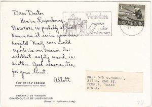 LUXEMBOURG cover postmark  9 July 1958 - Dear Doctor postcard - Abbott