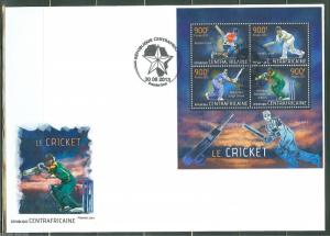 CENTRAL AFRICA  2013 CRICKET HCOOK CLARKE DHONI & VILLIERS  SHEET FDC