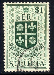 St Lucia 1953 - 63 QE2 $1 Bluish Green Used SG 183 ( L1067 )