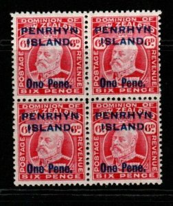 PENRHYN ISLAND SG22 1914 6d CARMINE MNH BLOCK OF 4