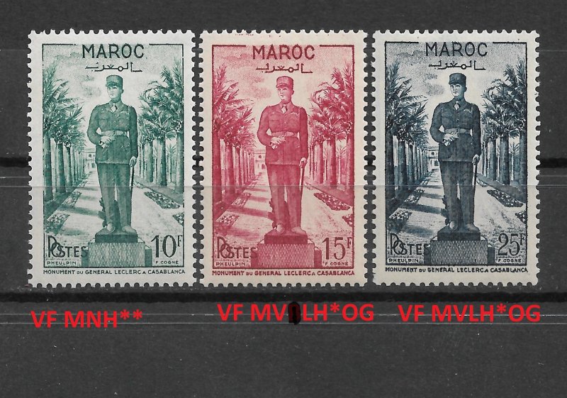 French Morocco 1951,General Leclerc,Scott # 264-66 VF-XF MVLH*OG/VF MNH** (FR-1)