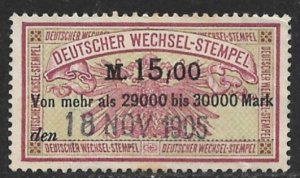 GERMANY 1901 15,00 Unwmkd Bill of Exchange Revenue Erler No. AJ134 VFU