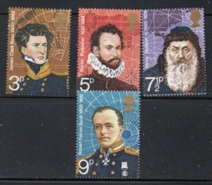 Great Britain Sc 664-667 1972 Explorers stamp set mint NH