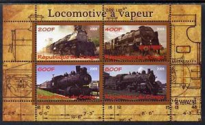 CONGO KIN. - 2009 - Steam Locomotives #2 - Perf 4v Sheet - MNH - Private Issue