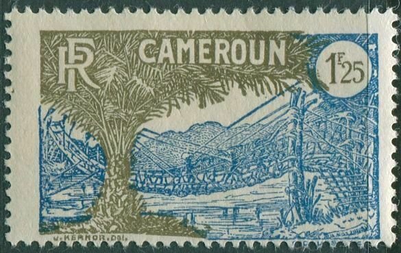 Cameroun 1925 SG100a 1.25f blue and brown Liana Suspension Bridge FU