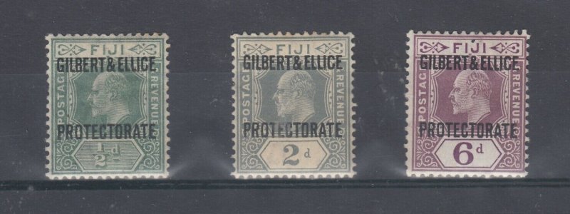 Gilbert & Ellice KEVII 1911 O/P Collection Of 3 SG1/3/6 MH J7613