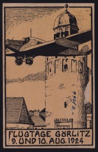 Germany 1924 Flugtage Gorlitz Aviation Exhibition Postcard & CDS to Dresden