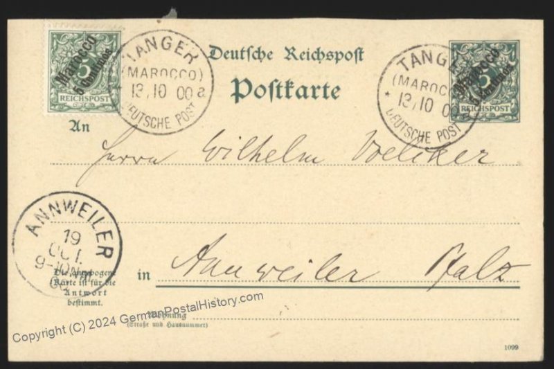 Germany 1900 Morocco TANGERS TANGIERS Upfranked Postal Card Cover 113131