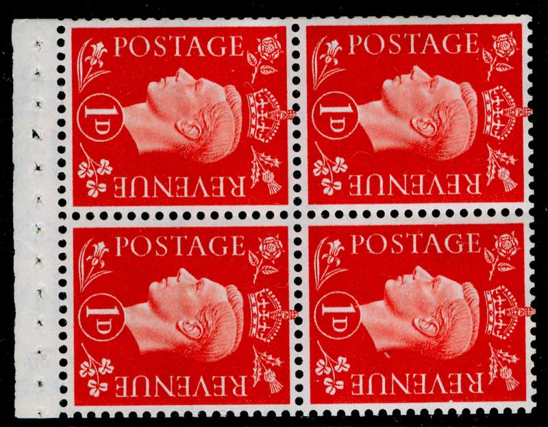 SG463ab, 1d scarlet, M MINT. Cat £100. BOOKLET PANE OF 4. WMK SIDE.