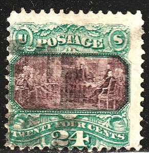 #120 US 24 CENT GREEN&VIOLET DECLARATION OF INDEPENDENCE-USED-N/G-FINE-VF