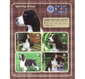 Sierra Leone - Springer Spaniel Dog on Stamps - 4 Stamp Sheet SIE0920