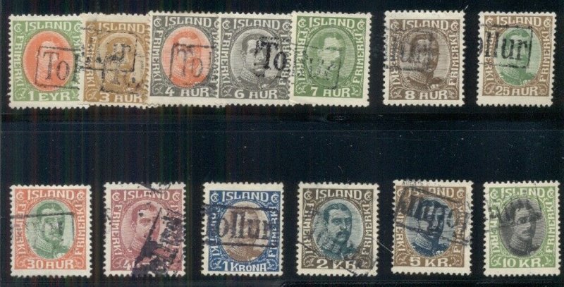 ICELAND #109//187 Chr X Issues with TOLLUR (Revenue) cancels, 13 diff