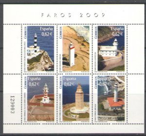 Spain Espagne Spanien 2009 Lighthouses set of 6 stamps in block MNH