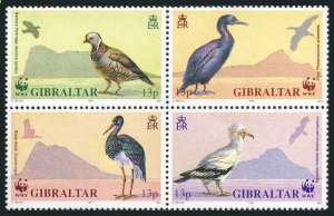 Gibraltar 591-594a block,MNH. Mi 619-622. WWF 1991.Stork,Vulture,Partridge,Shag.