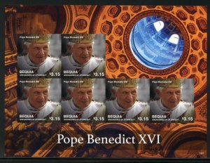 SPECIAL BEQUIA POPE BENEDICT XVI  LOT OF FOUR IMPERF SHEETS MINT NH