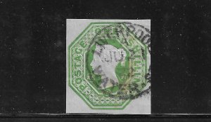 GREAT BRITAIN SCOTT #5 1847 1SH (PALE GREEN)- EMBOSSED- IMPERFORATE- USED