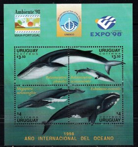 Uruguay stamp 1998 -  Whales sheet of 4 International Ocean Year