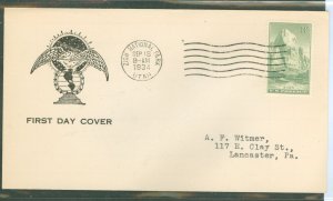 US 747 1934 8c Zion (part of the Nat'l Park series) single on an addressed (typed) fdc with a generic cachet Froman unkn...