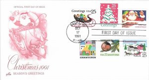 1991 FDC, #2579, 29c Christmas (Santa), Art Craft - combo