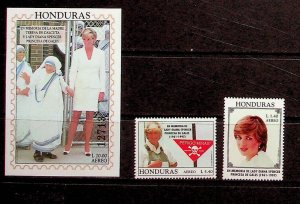 HONDURAS Sc C1011-13 NH SET+SOUVENIR SHEET OF 1997 - PRINCESS DIANNA