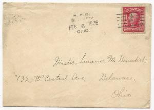 US Scott #319 on Cover Sunbury, Ohio RFD 2 Value 3 February 6, 1905