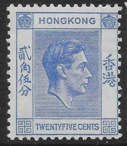 HONG KONG SG149 1938 25c BRIGHT BLUE MNH