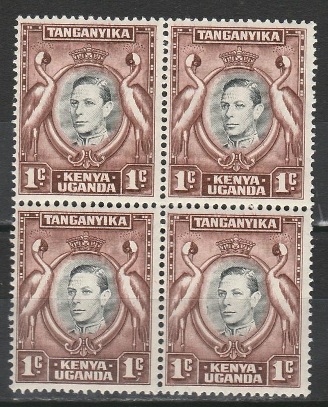 KENYA UGANDA & TANGANYIKA 1938 KGVI CRANE BIRD ERROR TADPOLE FLAW MNH ** BLOCK