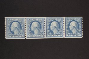 United States #496 Coil Strip of Four w/ Line Pair MNH