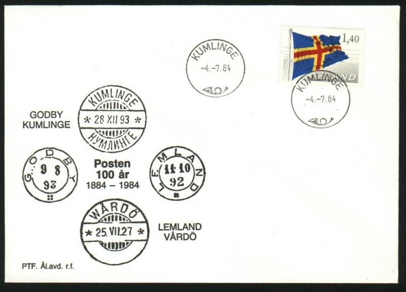 Aland. Cover Cachet 1984. Post 100 year 1884-1984