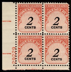 US #J90 PLATE BLOCK, 2c Postage Due, VF/XF mint never hinged, Fresh!