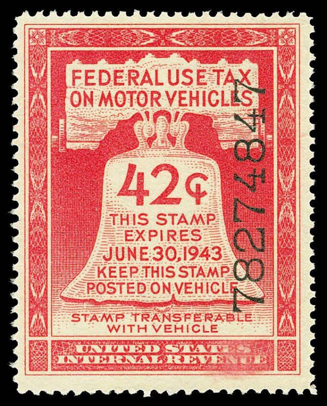Scott RV17 1943 42c Rose Red Motor Vehicle Revenue Mint F-VF NH Cat $40
