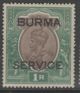 BURMA SGO11 1937 1r CHOCOLATE & GREEN MTD MINT