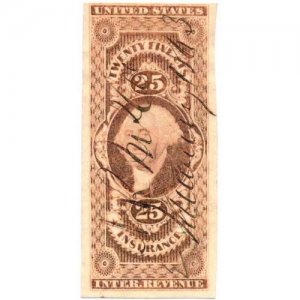 1862-71 25c R46a First Issue Revenue, Insurance, Washington, Imperforate, Red