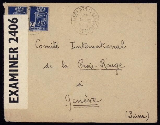 Algeria 142 (2) on 1943 WWII Red Cross censored cvr w/Alger Planeau Sauliere pmk