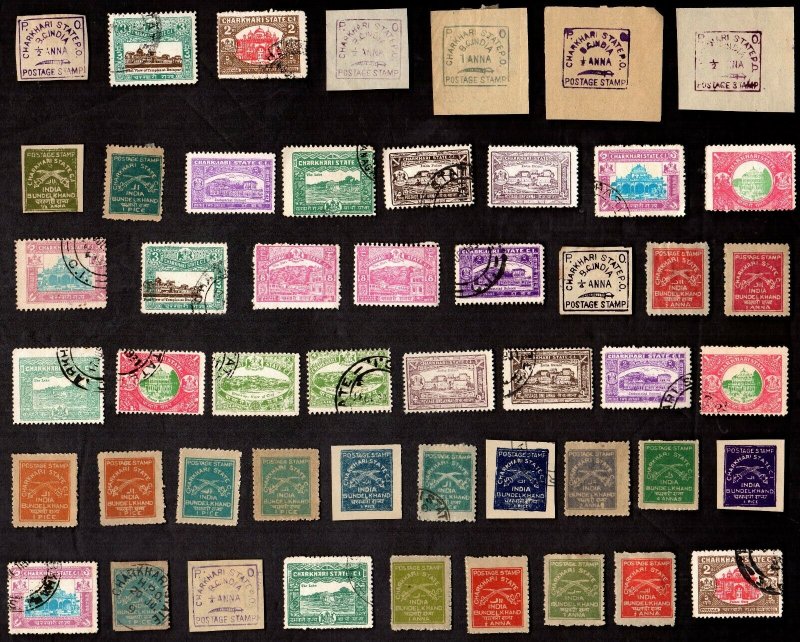 50  All Different CHARKHARI Stamps  (INDIAN STATE)