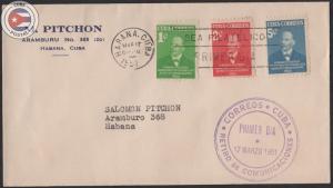 Cuba 1951 Scott 455-457 | First Day Cover | CU10184