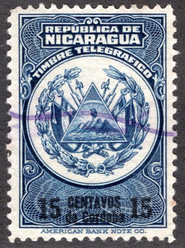 Nicaragua, RH189, H190, Type 60, 15c dark blue and black - Telegraph Revenue